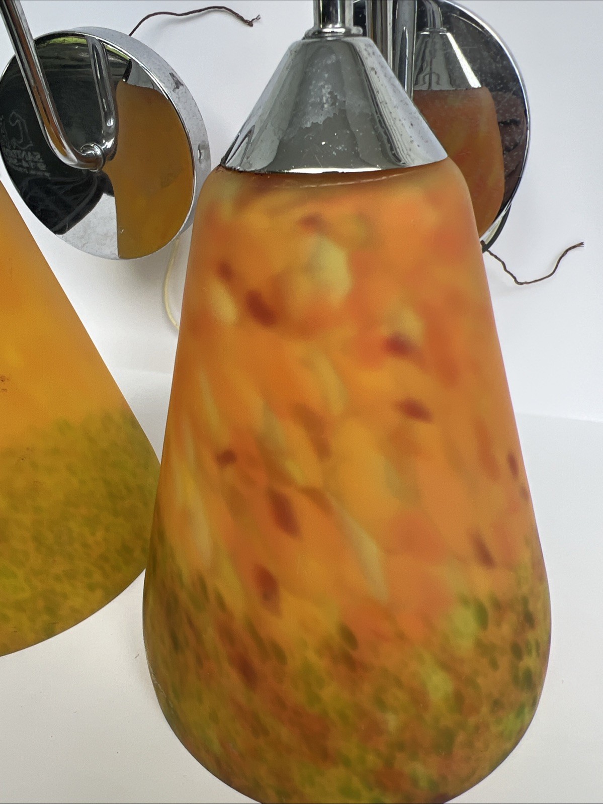 Set Of 2 Retro Handmade Art Glass Sconce Style Light Fixtures Orange Yellow Red