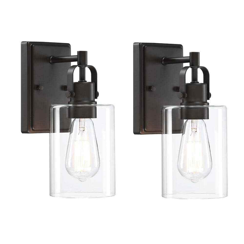 PUDO 4.70 in. 1-Light Black Bronze Wall Sconce with Clean Glass Shade (2-Pack)