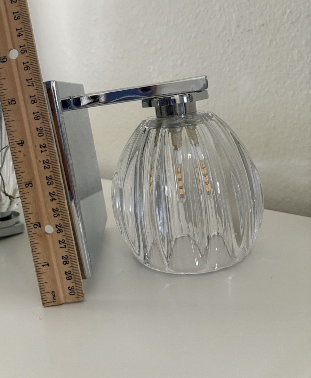 Lot of 3 Polished Chrome Nickel LED Bath Vanity Wall Light Sconce W/Glass Shade