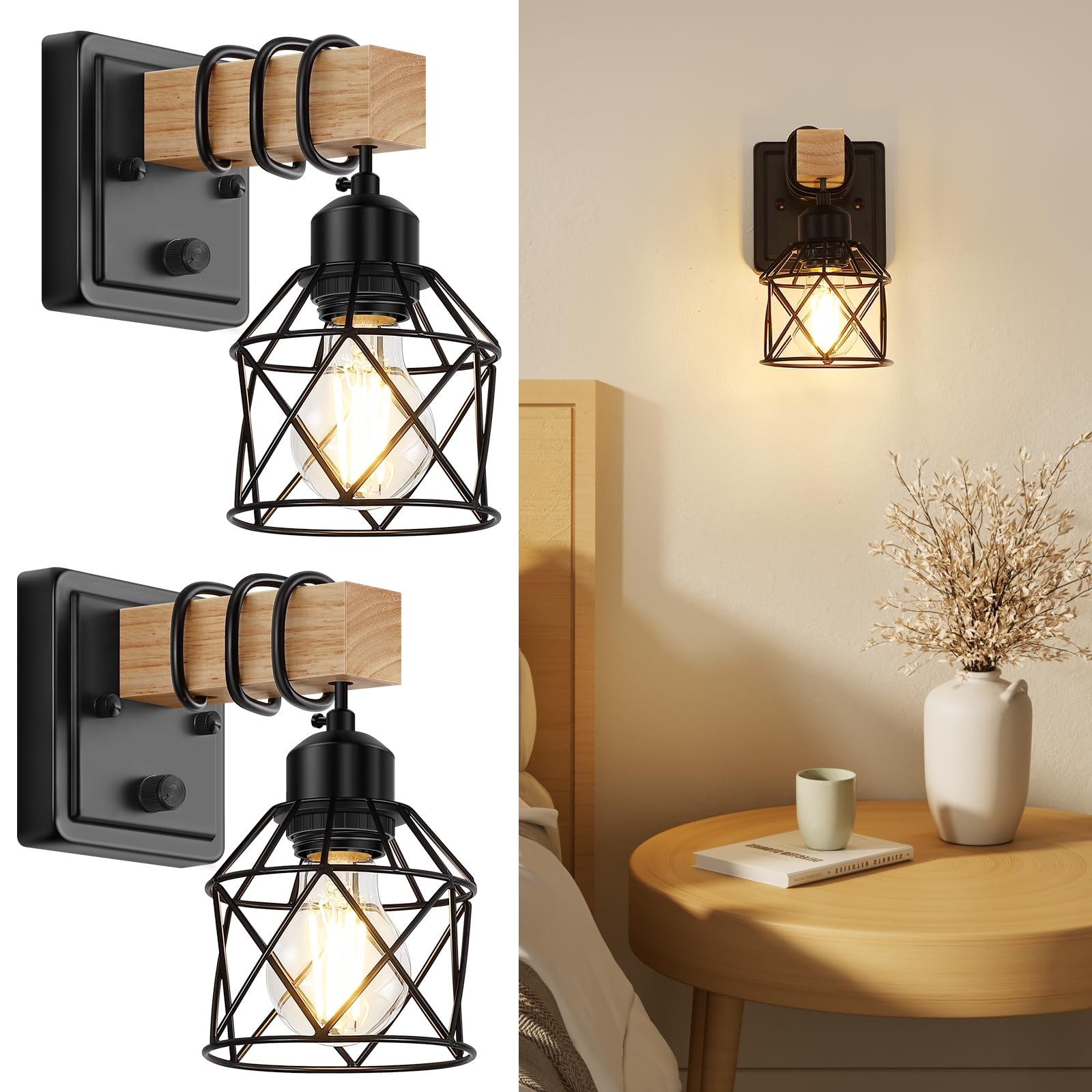 FadimiKoo Dimmable Wall Sconces Set of Two, Bedside Wall Mounted Lamp with Ro…