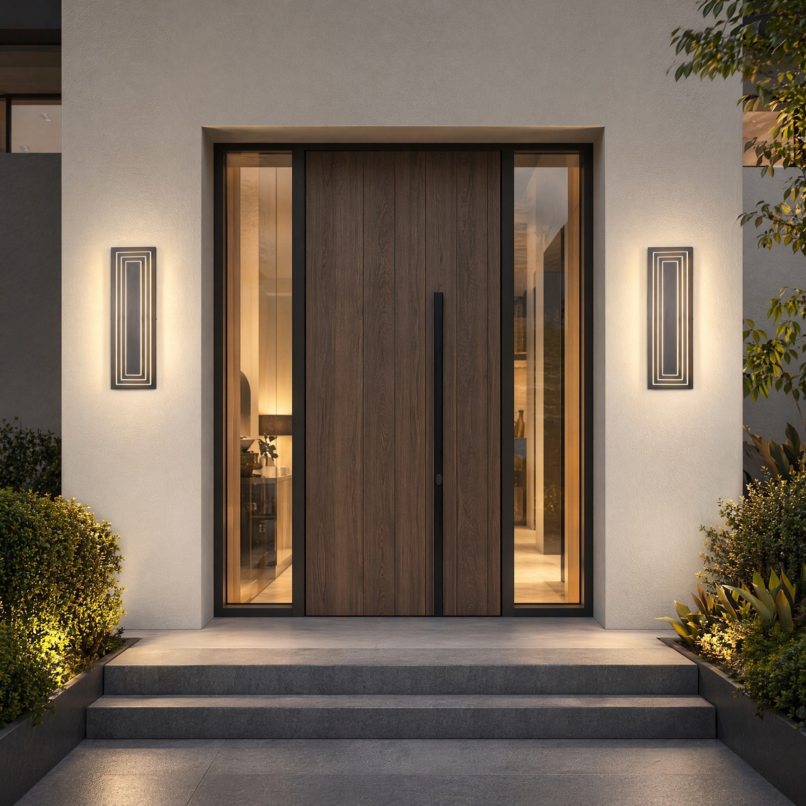 2 Pack 24» LED Outdoor Wall Light Modern Black 3-Tier Front Door Sconce Fixture