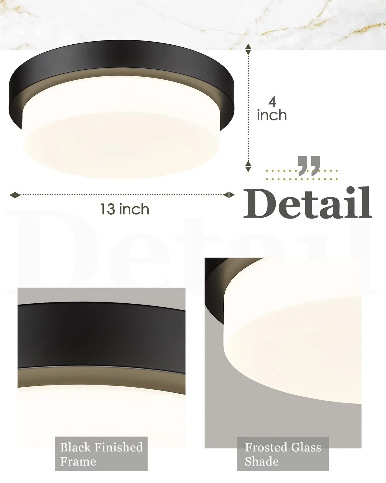 Audickic 13″ Black Flush Mount Ceiling Light AD-22008-L-BK 24W 2200lm Dimmable