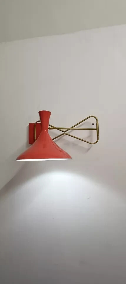 1950s Mid Century Brass Swing Italian Wall Sconce Light Fixture Stilnovo Style