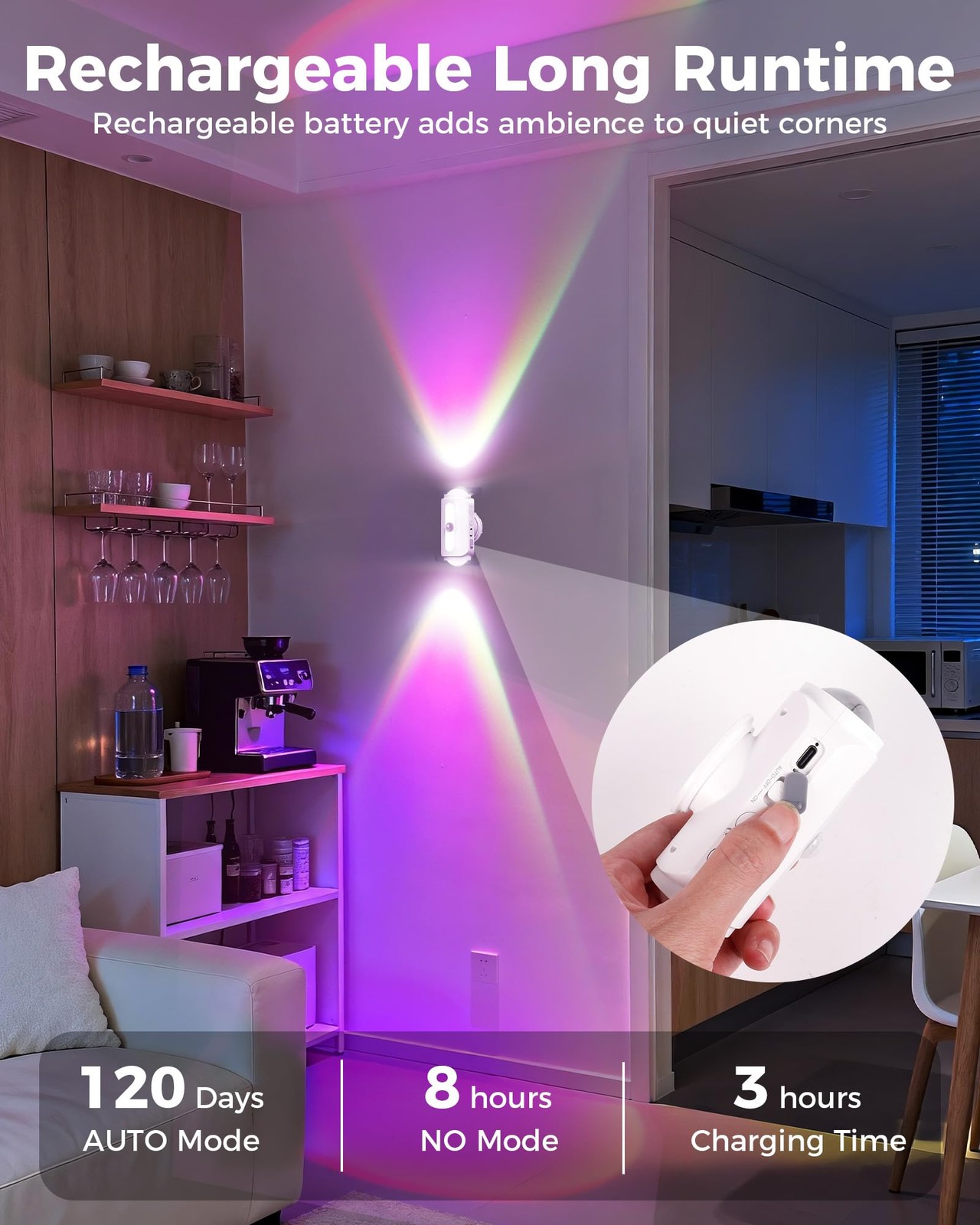 Motion Sensor Wall Light, Rechargeable Peel and Stick on Sconce Set of 2, Wir…