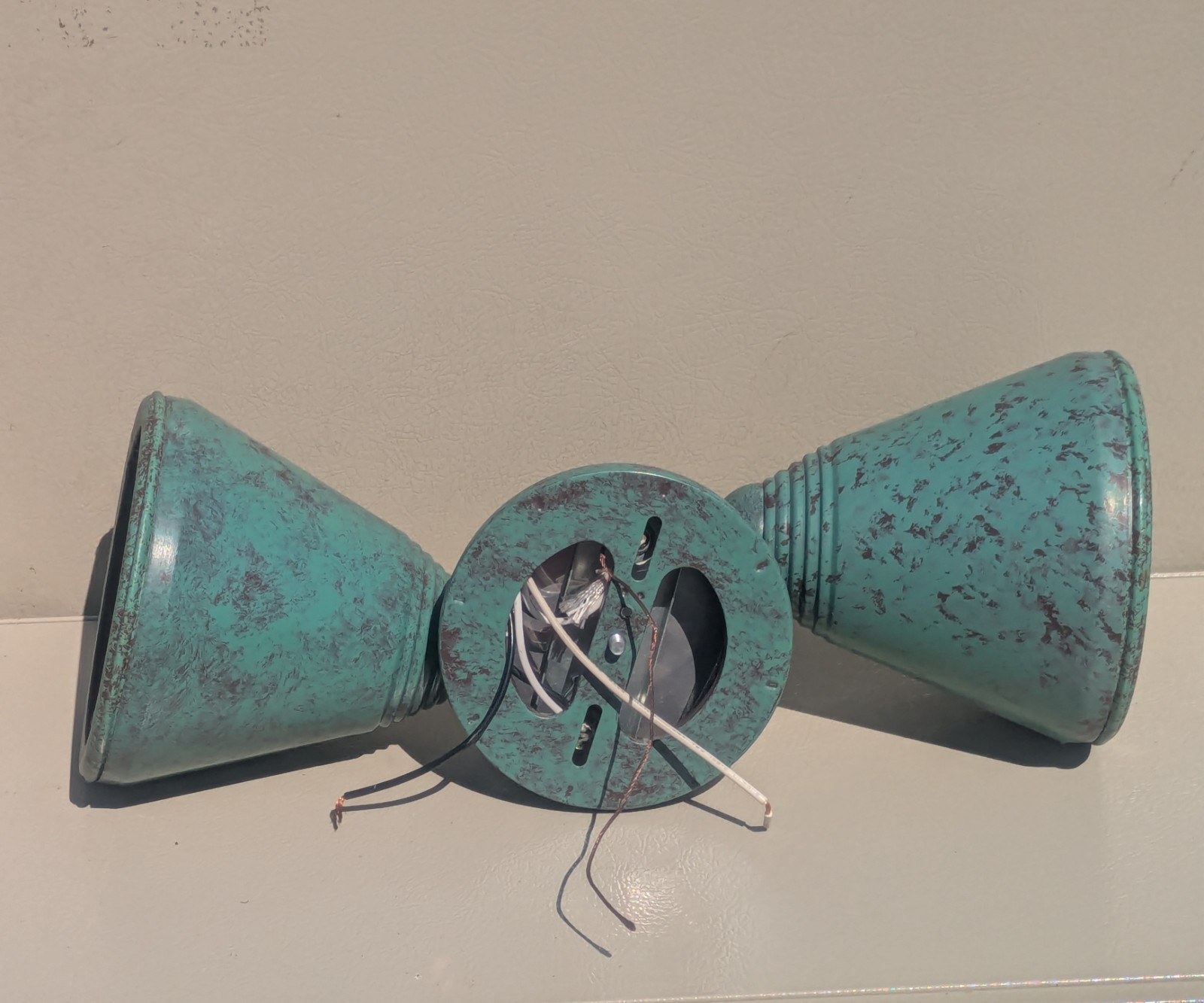 Antiqued Adjustable Dual Cone Wall Sconce Turquoise painted Metal Indoor Outdoor