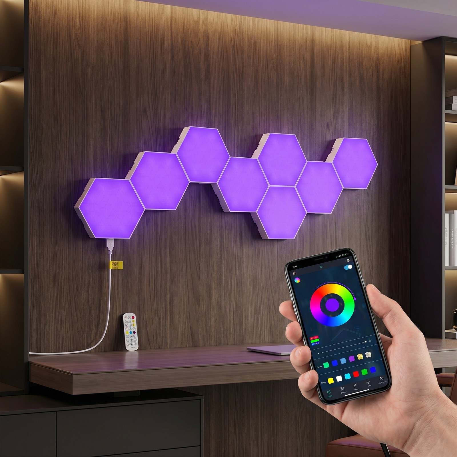 10 Pack RGB Hexagon LED Light Panels Music Sync App Remote Wall Decor Modular