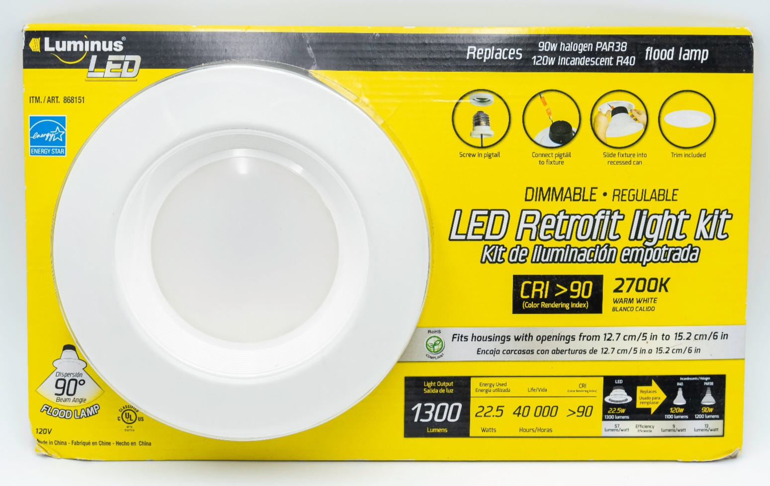 Luminus LED Dimmable Retrofit Light Kit 1300 Lumen Warm White Flood Lights