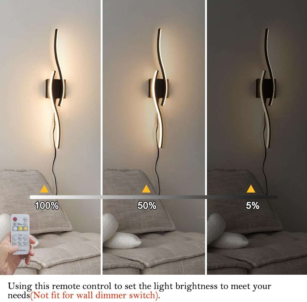 Plug in Wall Sconces Set of 2, Modern Plug in Sconce with Remote, Dimmable LED W