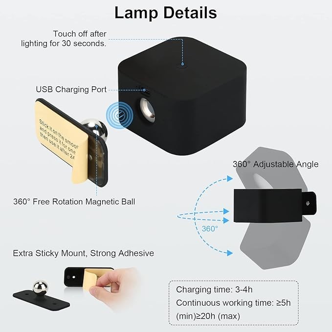 2PCS LED Wall Sconces Dimmable Wall Mounted Lamp Touch & Remote Control Cordless