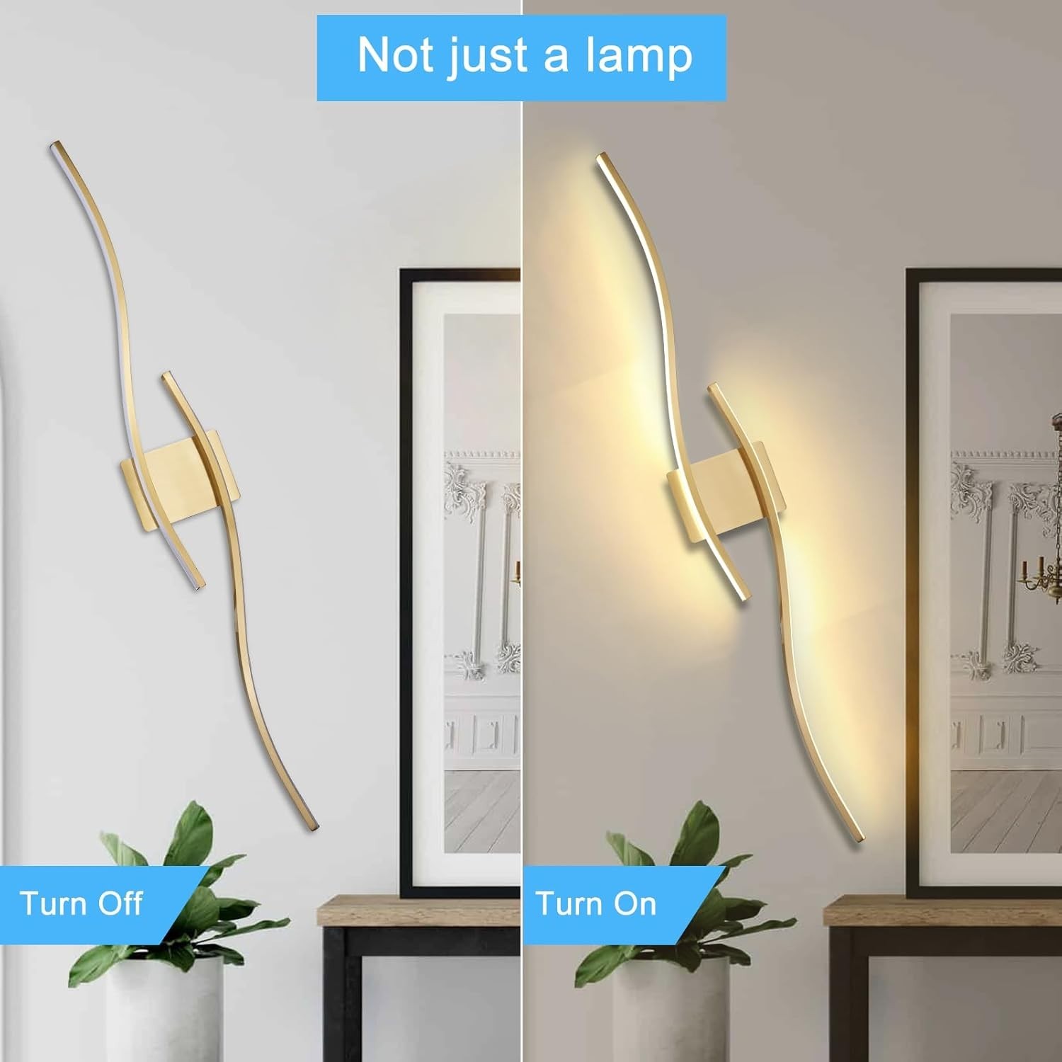 Wall Sconces – 2 Pack Gold, Plug-in, 14W LED, Modern Indoor Lighting with Cord