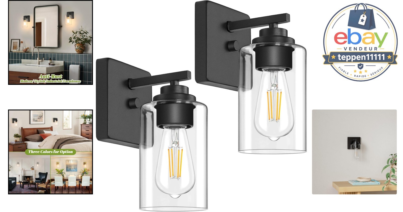Wall Sconces Set of 2 Matte Black Modern Lighting Fixtures for Bathroom