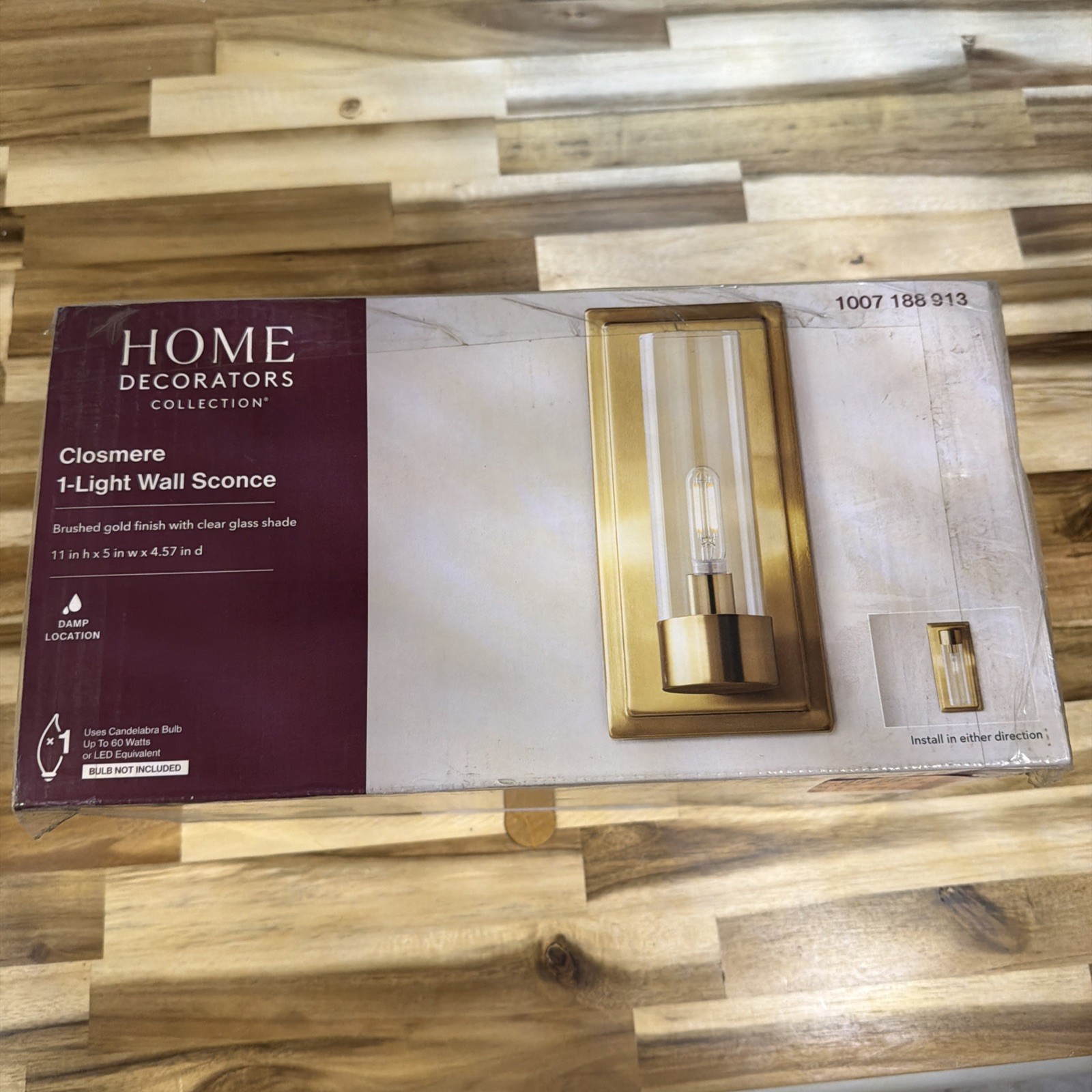 Home Decorators Closmere 5 in. 1-Light Brushed Gold Mid-Century Wall Sconce