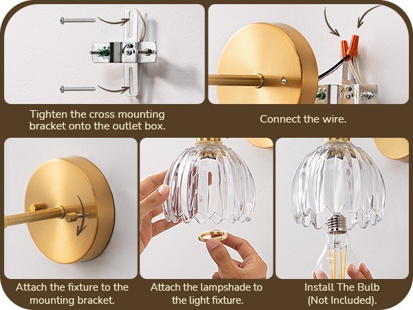 EDISHINE Vintage Brass Gold Vanity Lights, 180° Adjustable Head, Rotary Switch