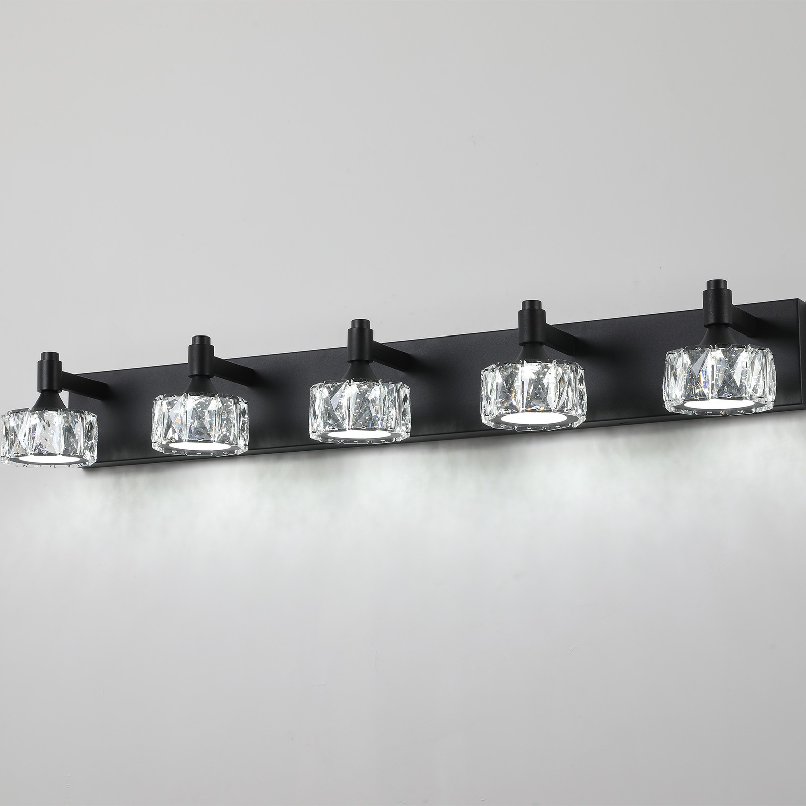 Black 36» Vanity 5 Light Crystal for Bathroom Mirror Wall Lamp Dimmable Fixture