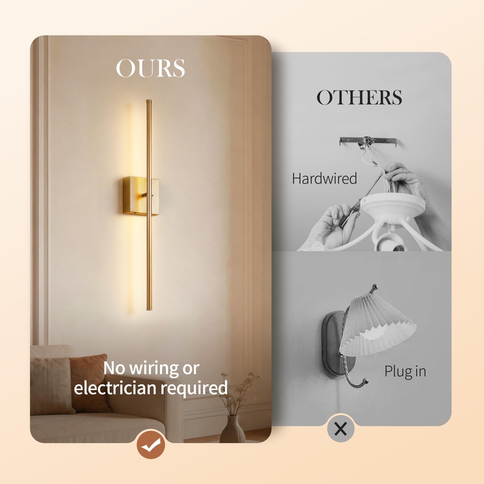 KARTOOSH 28.3 Inch Wall Sconces Battery Operated for Living inch, Gold