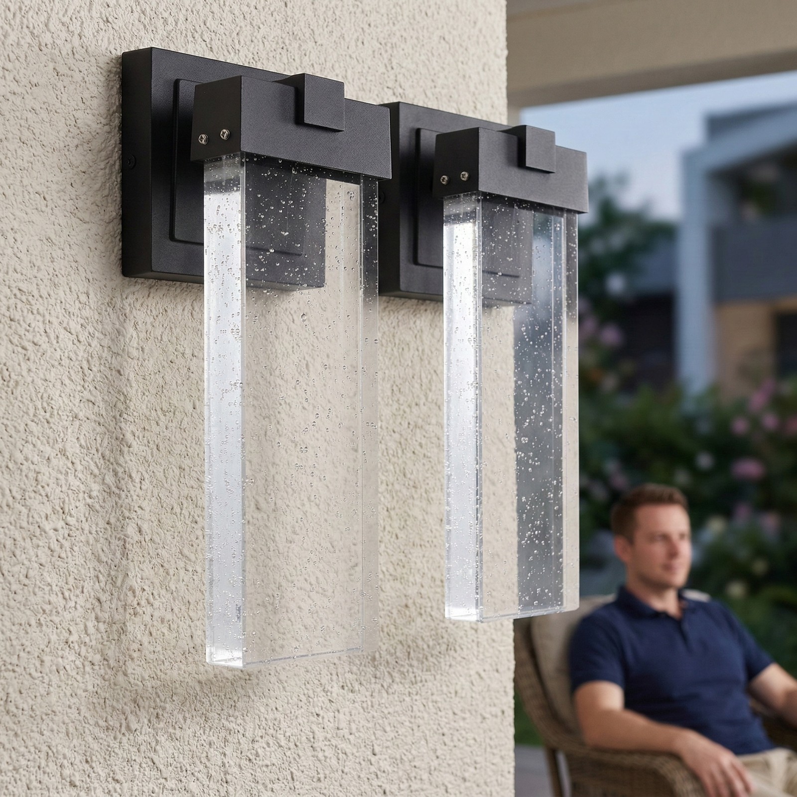 2 Pack Bubble Crystal LED Wall Light Modern Outdoor Porch Sconce Fixtures Black