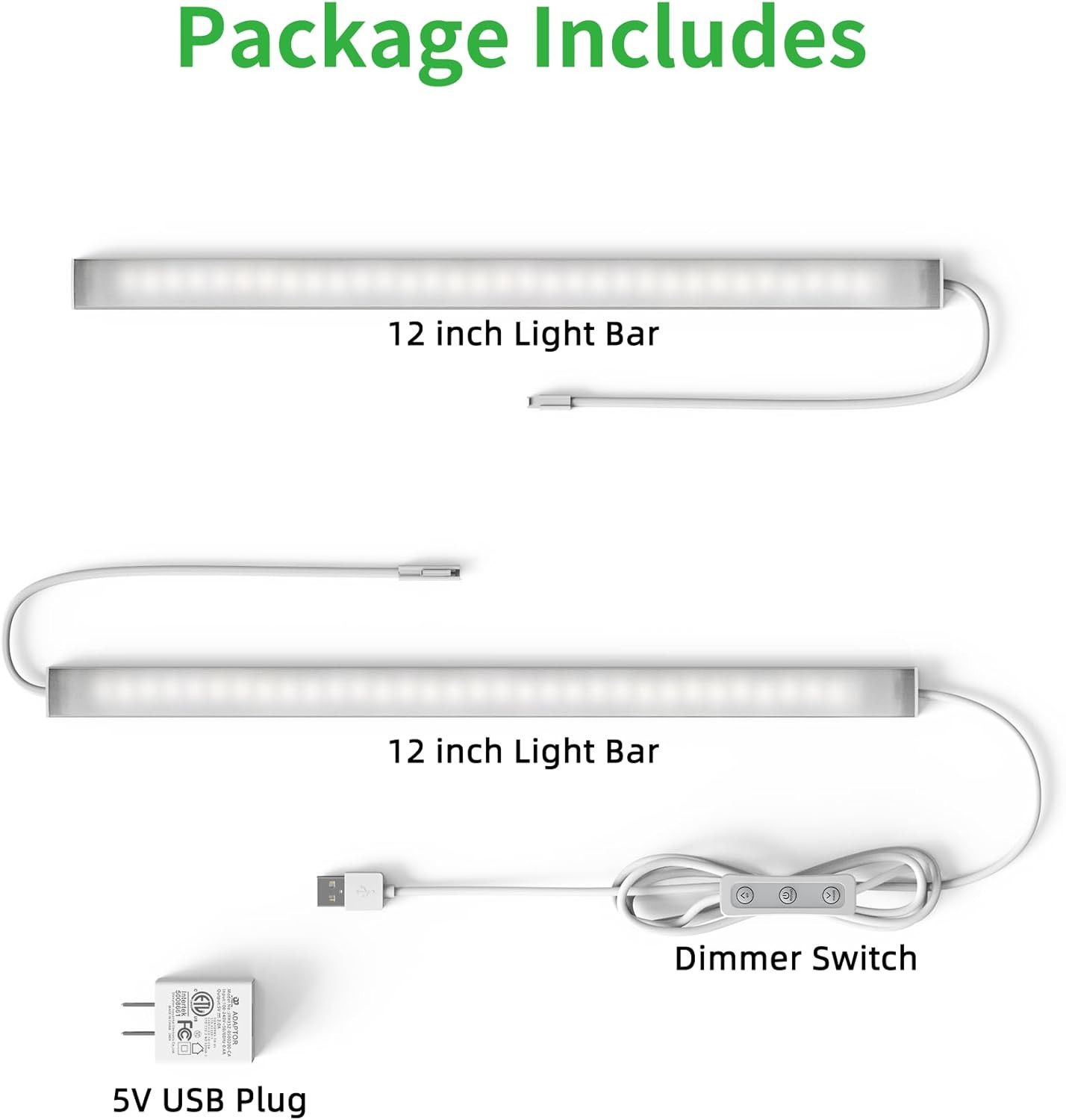 Plug-In under Cabinet Lighting, Dimmable Counter Lights for Kitchen, 2Pcs 12 Inc