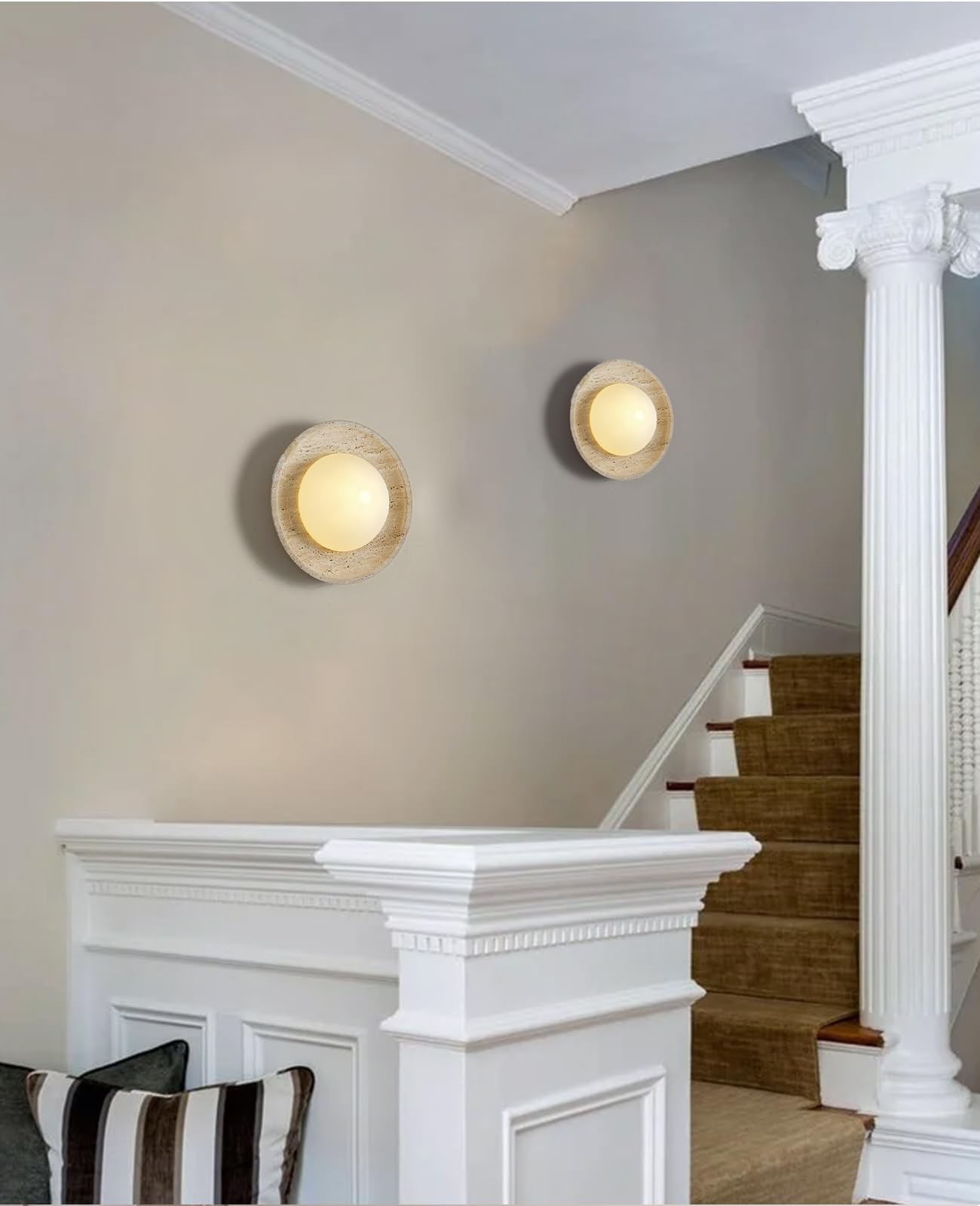 Yellow Travertine Wall Sconce 9.8″ Natural Retro Stone Wall Sconces with Roun…