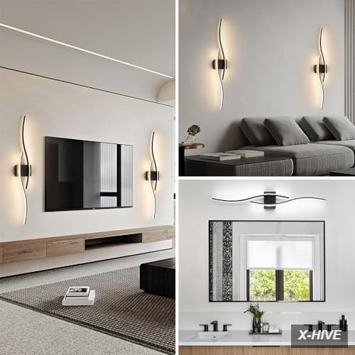 Black Vanity Lights Fixtures Over Mirror, Modern LED Bathroom Light Fixture with