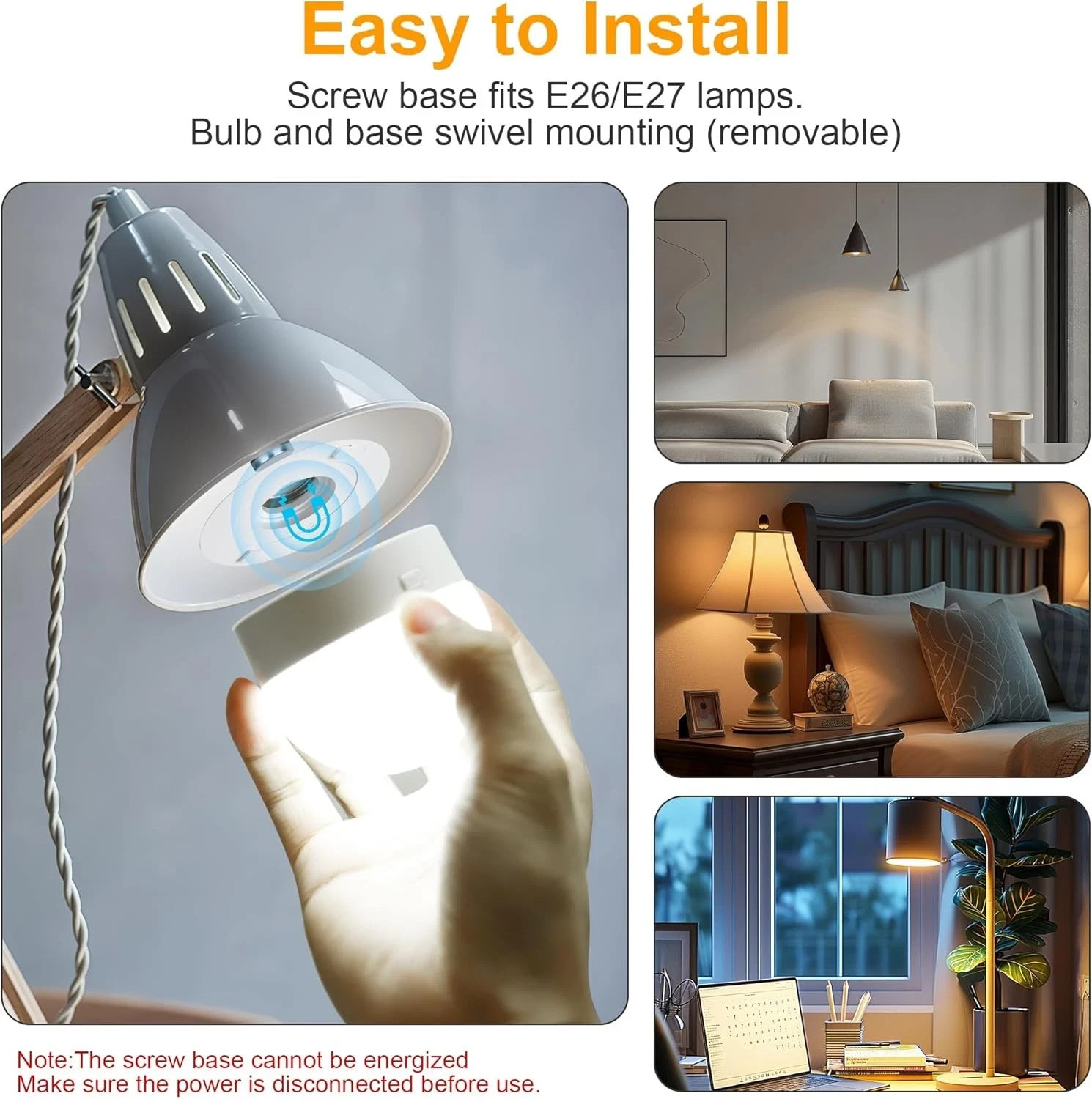 2 PCS Rechargeable Battery Light Bulbs w/Remote Wireless E26 LED Bulb 1800mAh