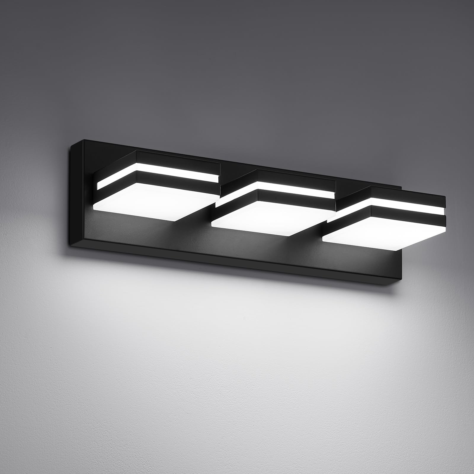 Modern LED Bathroom Lights Fixtures(3-Light),Metal Black Acrylic Wall Lightin…