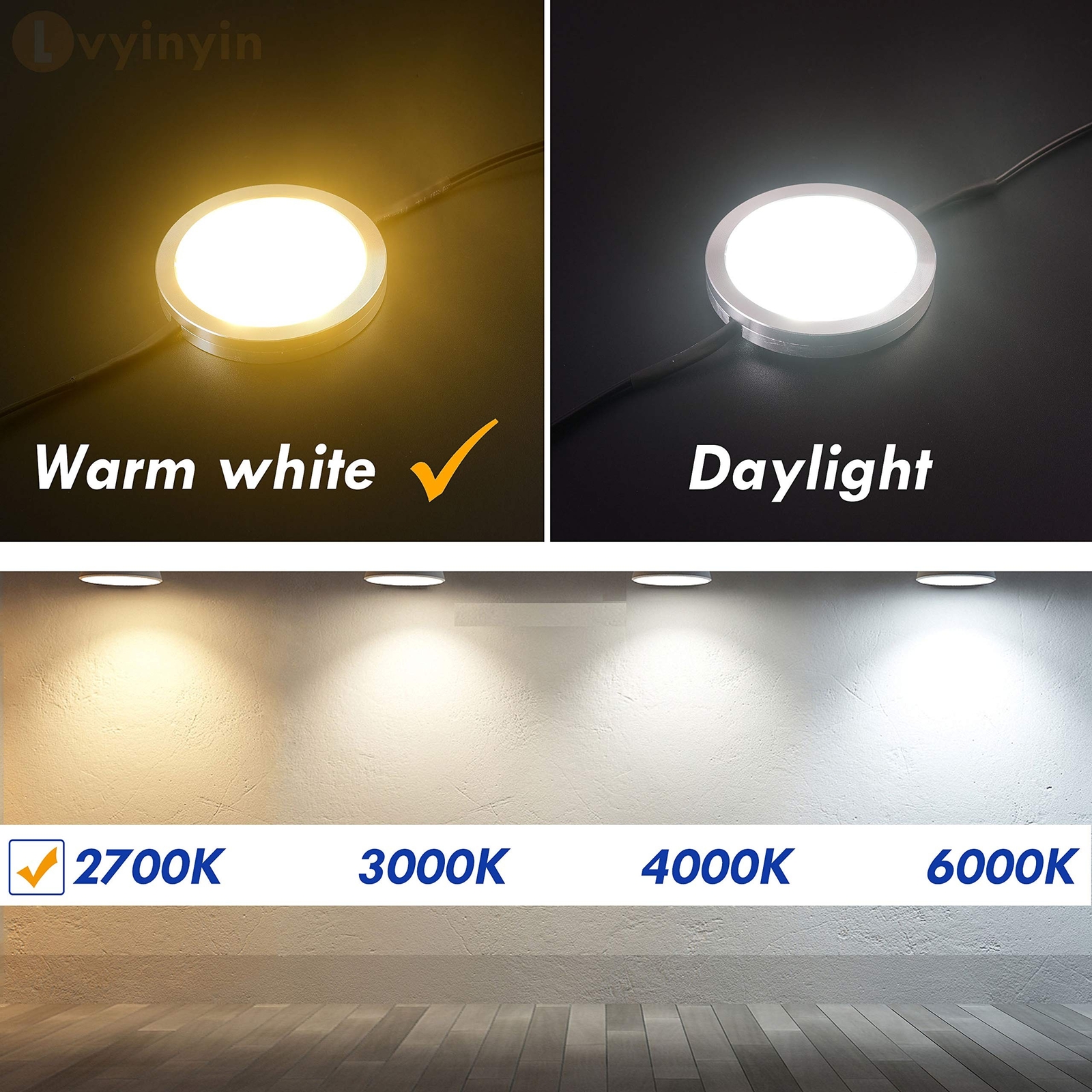 Display Cases Lighting Kit, Linkable Round LED Under Cabinet Puck Lights, 0.3…