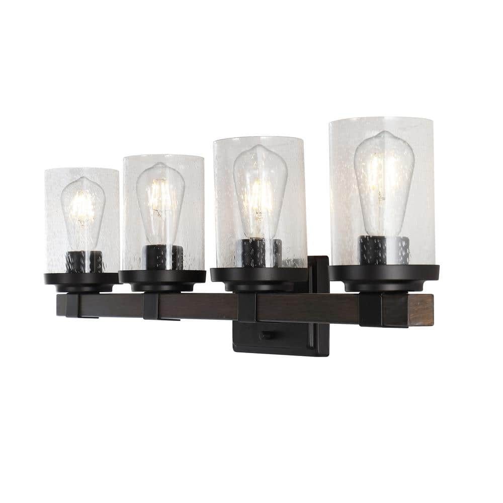 JONATHAN Y 32 in. 4-Light Oil Rubbed Bronze Rustic Farmhouse Vanity Light w/ LED