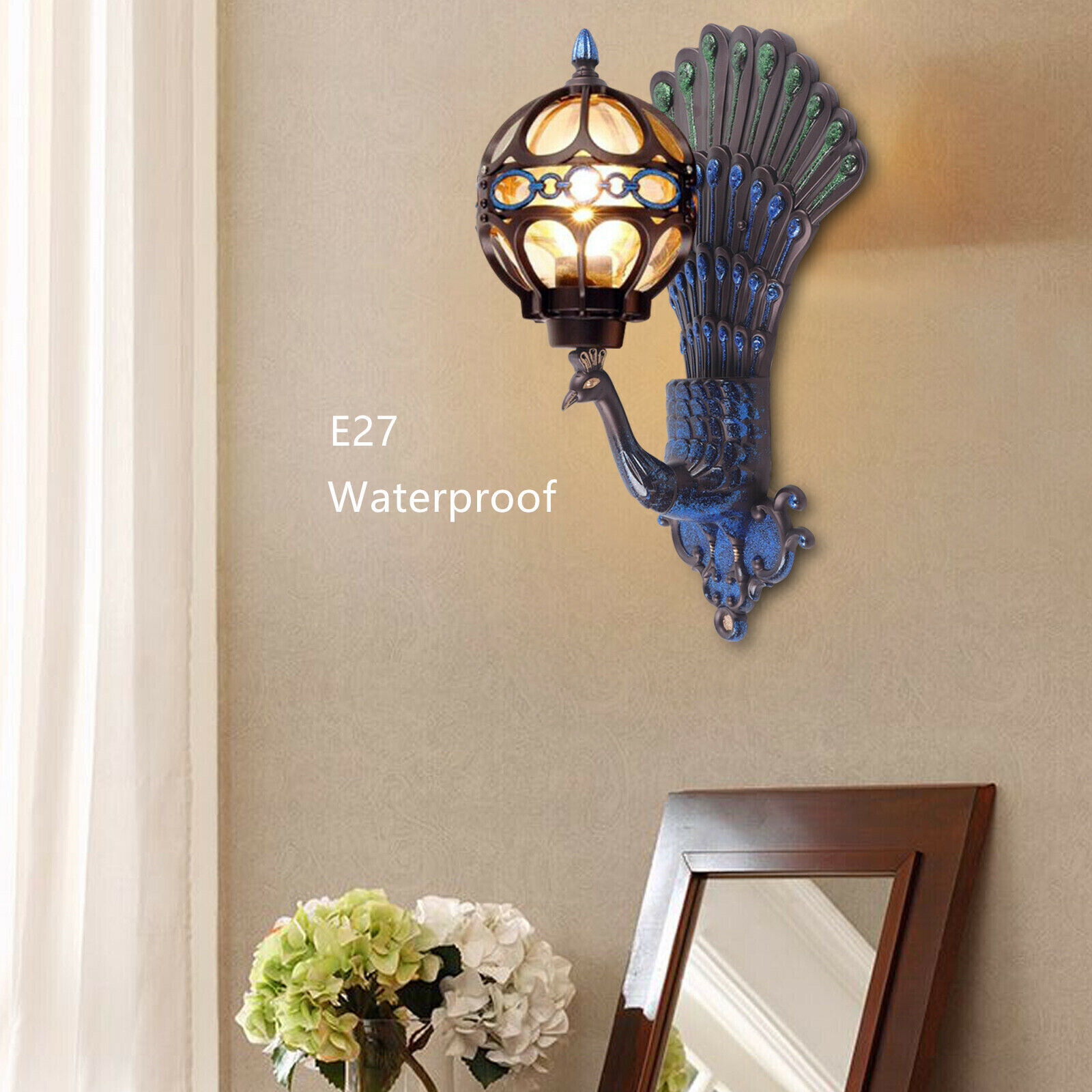 E26 Antique Vintage Peacock Wall Light Waterproof Fixture Wall Sconce Porch Lamp