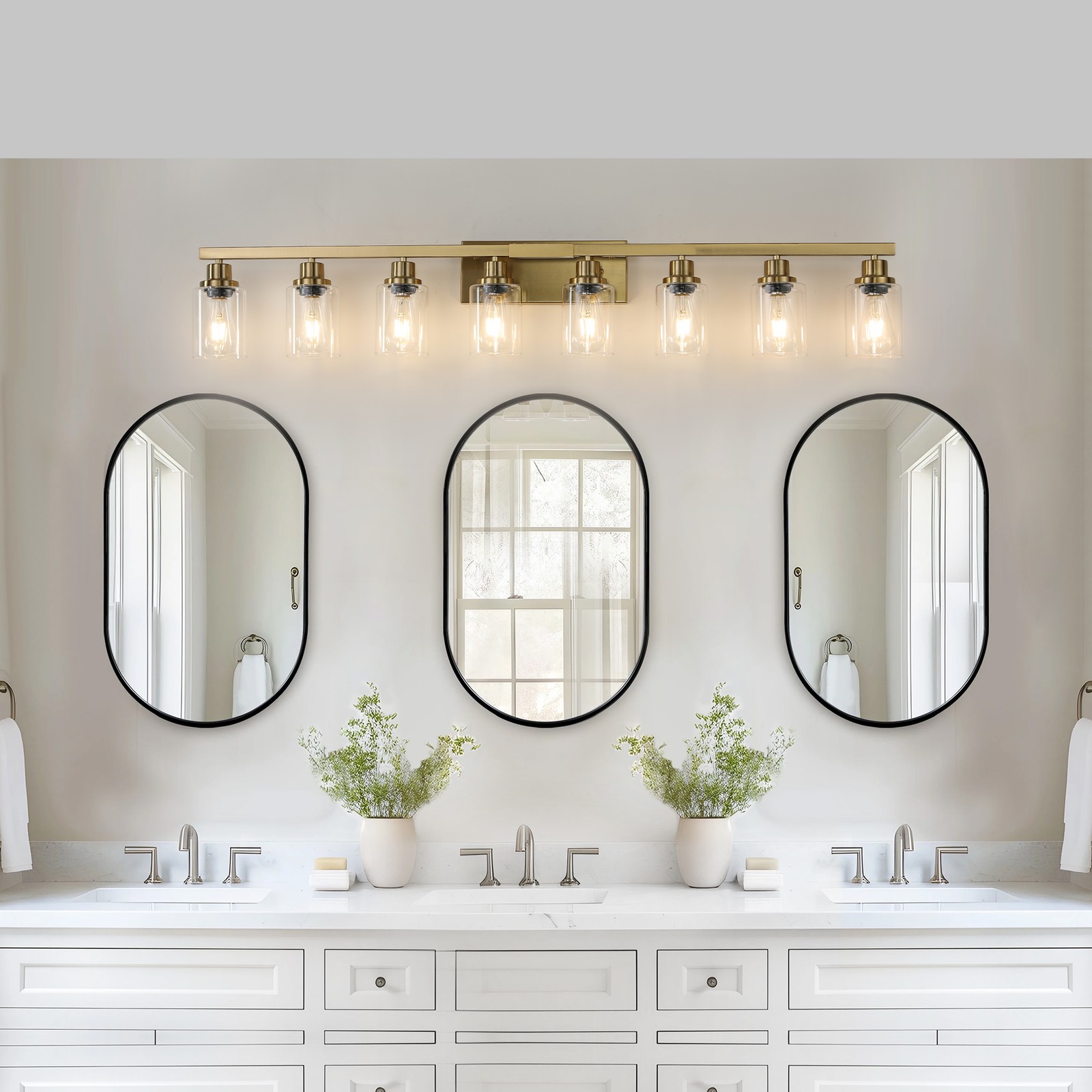 51″ 8 Lights Modern Vanity Light Bathroom Mirror LED Gold Wall Lamp Fixture UL