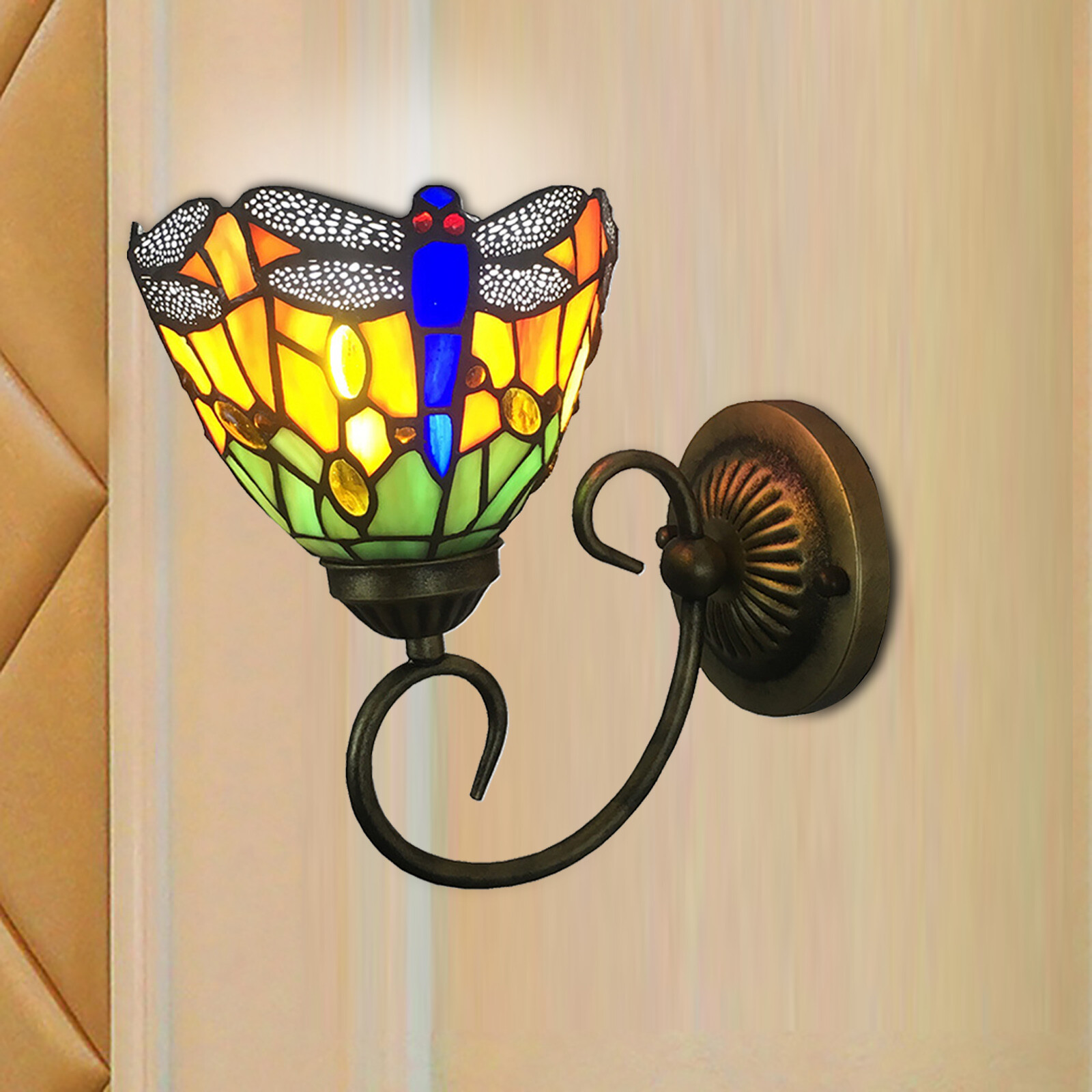 Sconce Vintage Baroque Wall Lamp Antique Stained Glass Wall Sconce 60W
