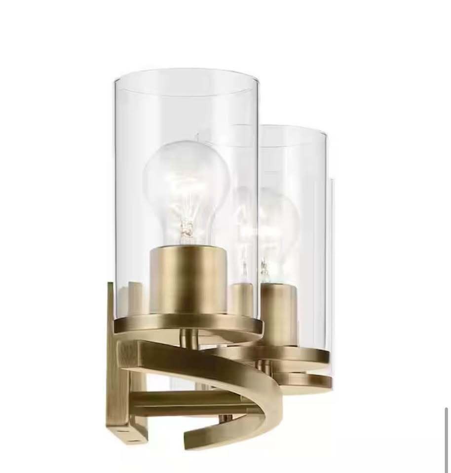 Kichler Crosby 31” Natural Brass Bathroom Vanity Light with Clear Glass