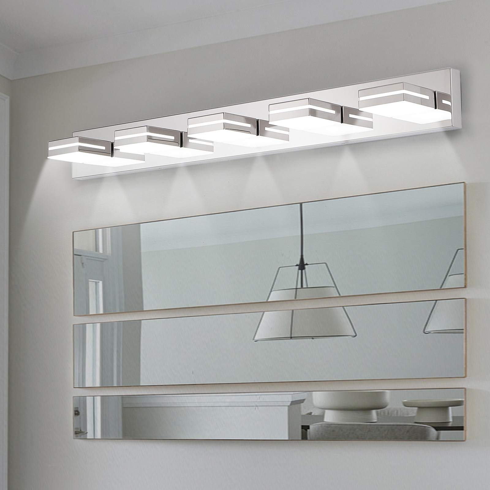 40″ 5 Lights LED Vanity Light Silver Sconce Bathroom Mirror Wall Lamp Fixtures