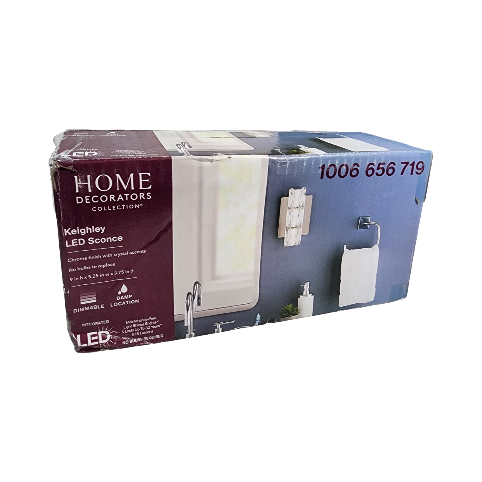 Home Decorators Keighley LED Sconce Chrome Crystal Wall Light Dimmable 2931K