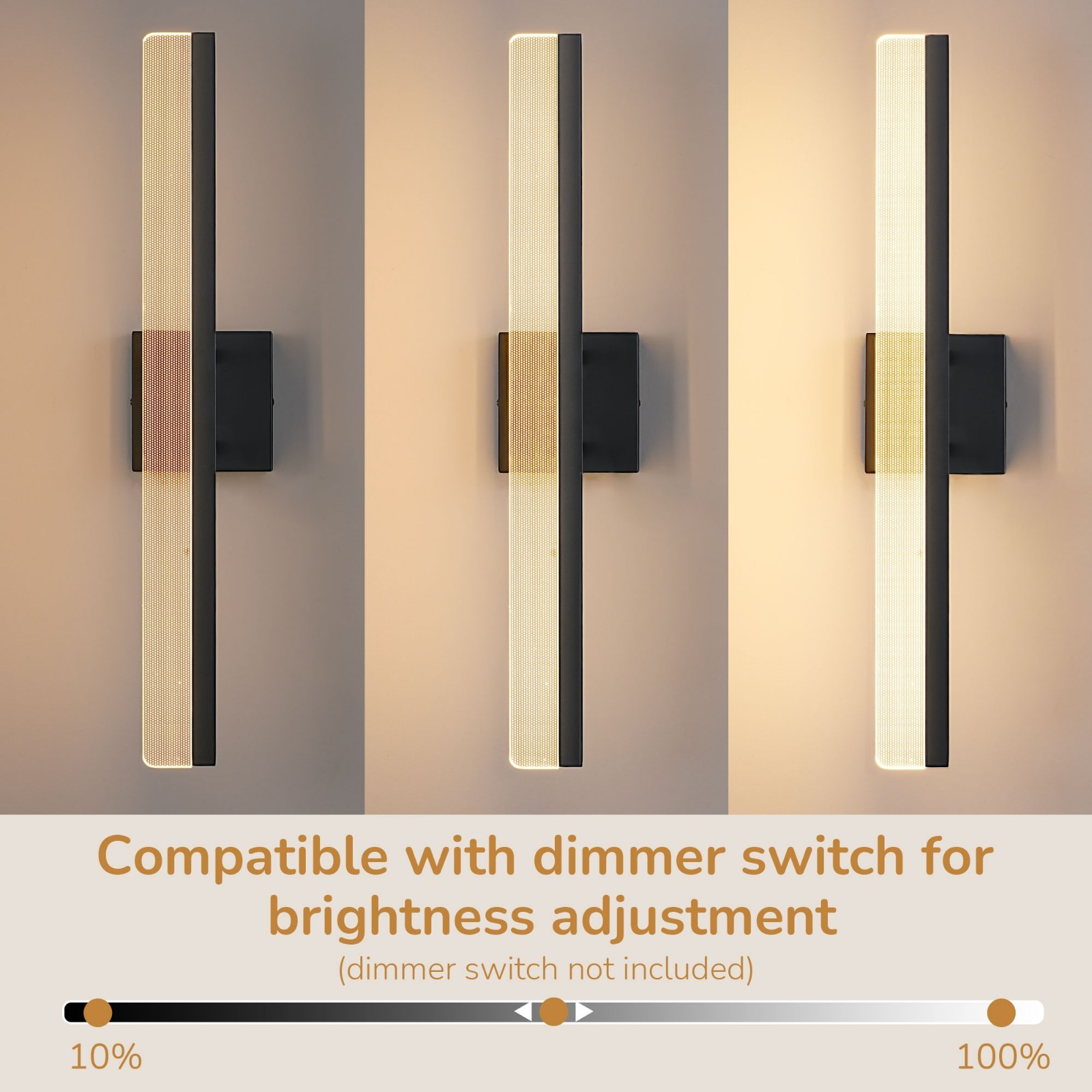 EDISHINE 24in Recessed Style Sconce in Satin Black, Dimmable, Adjustable