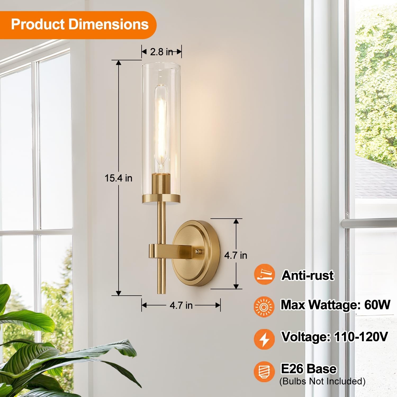 Brushed Gold Hardwired Wall Sconces with Clear Glass – Modern Light Fixtures for