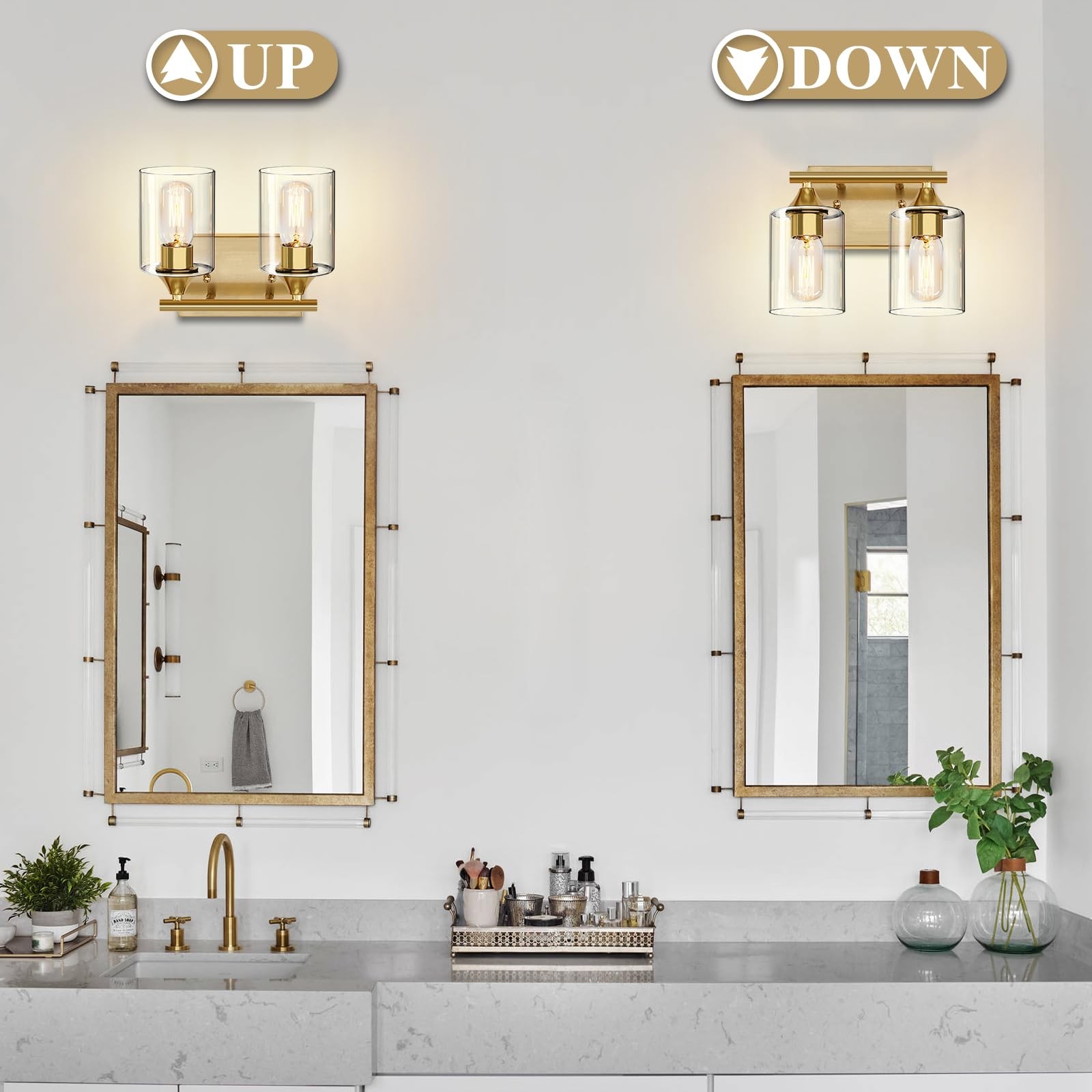 Gold Vanity Lights for Bathroom,2-Light Bathroom Light Fixtures,Brushed Brass…