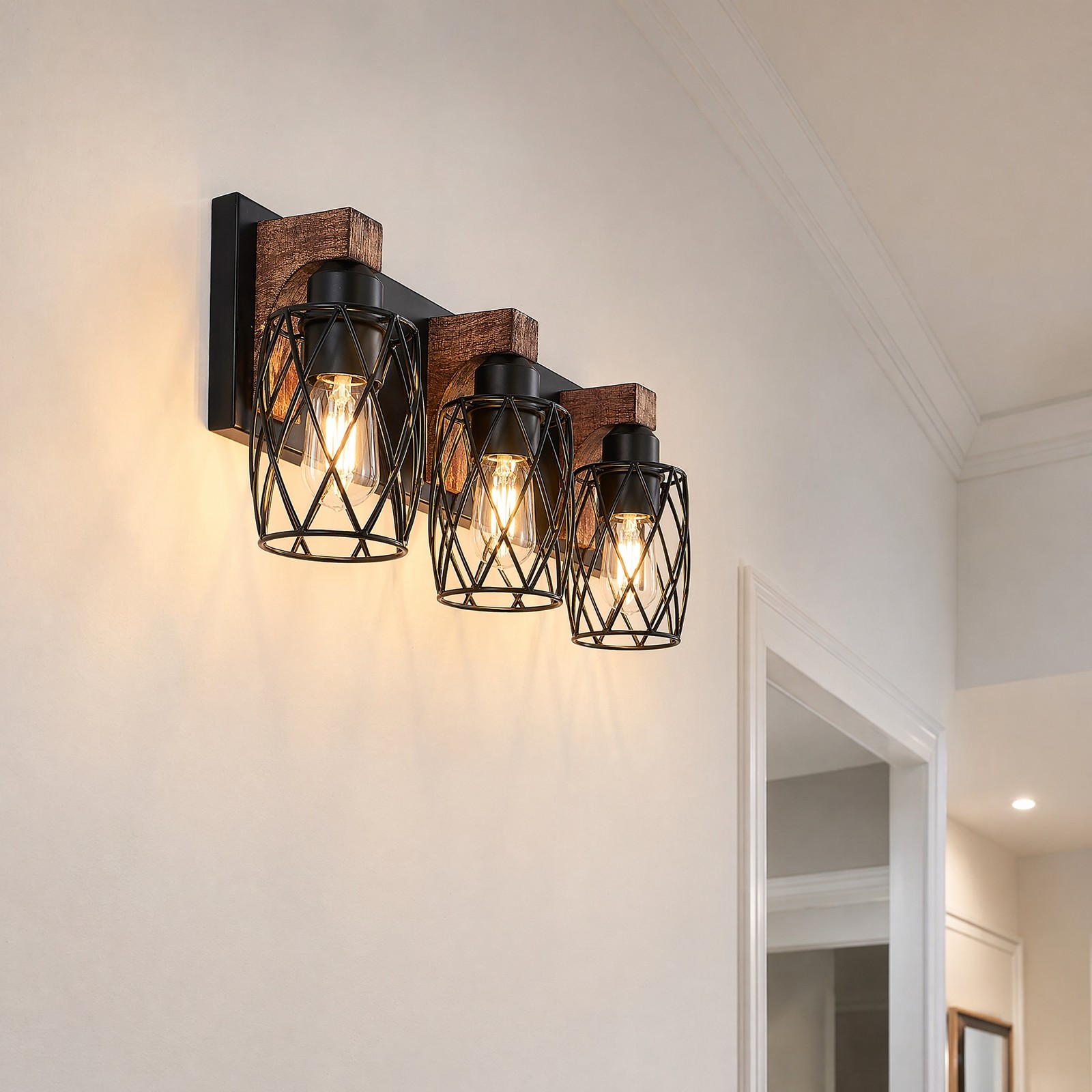18» Vanity 3 Light LED Metal Shade Bathroom Mirror Wall Sconce Black Fixture