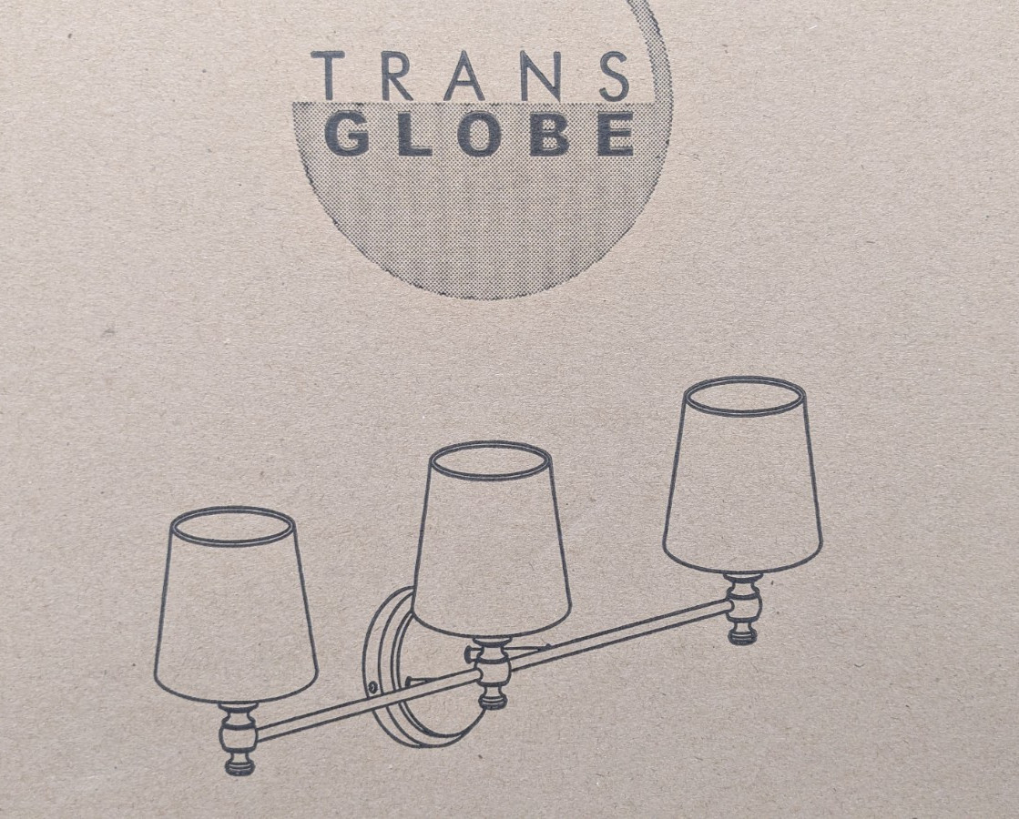 TRANS GLOBE 3-LAMP WALL SCONCE VANITY LIGHT FIXTURE POLISHED CHROME CREAM SHADE