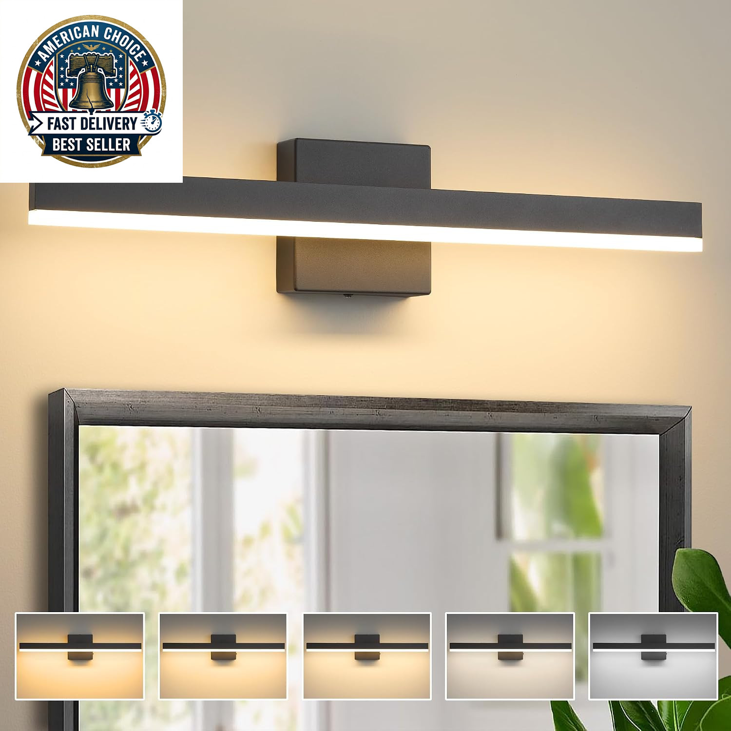 Black Bathroom Vanity Light 23.6 Inch, 20W Dimmable 5CCT LED Modern Bathroom Lig