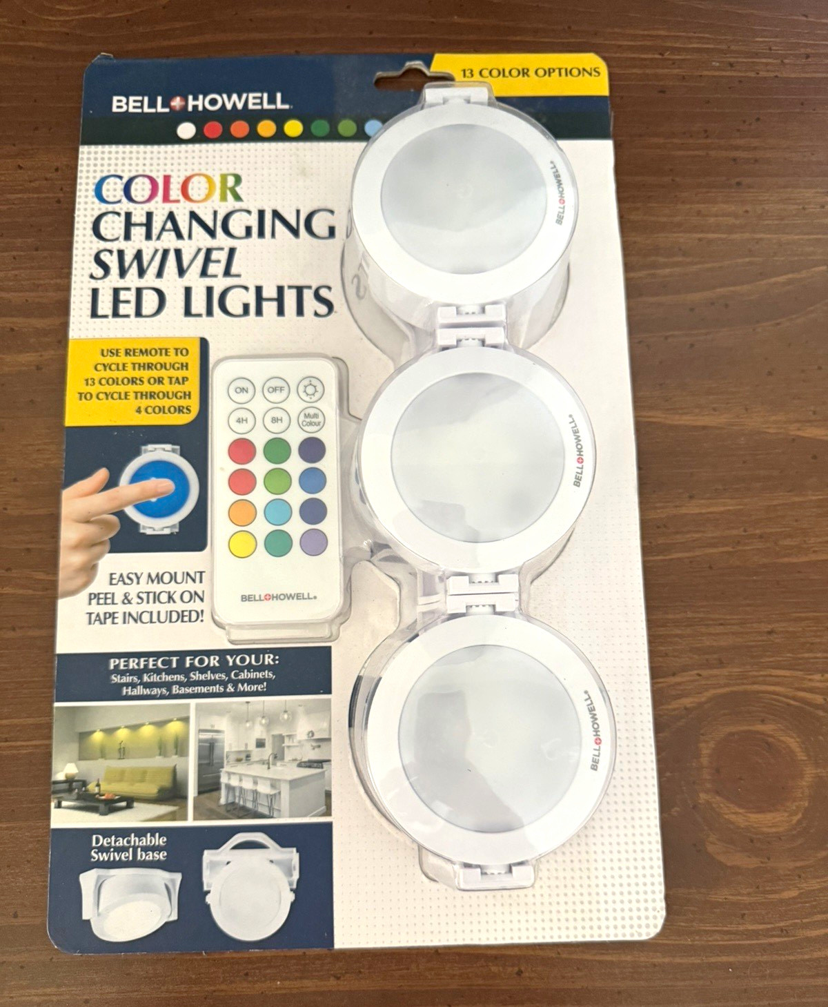 Bell+Howell Color-Changing Remote Swivel LED Light, White Plastic, Indoor