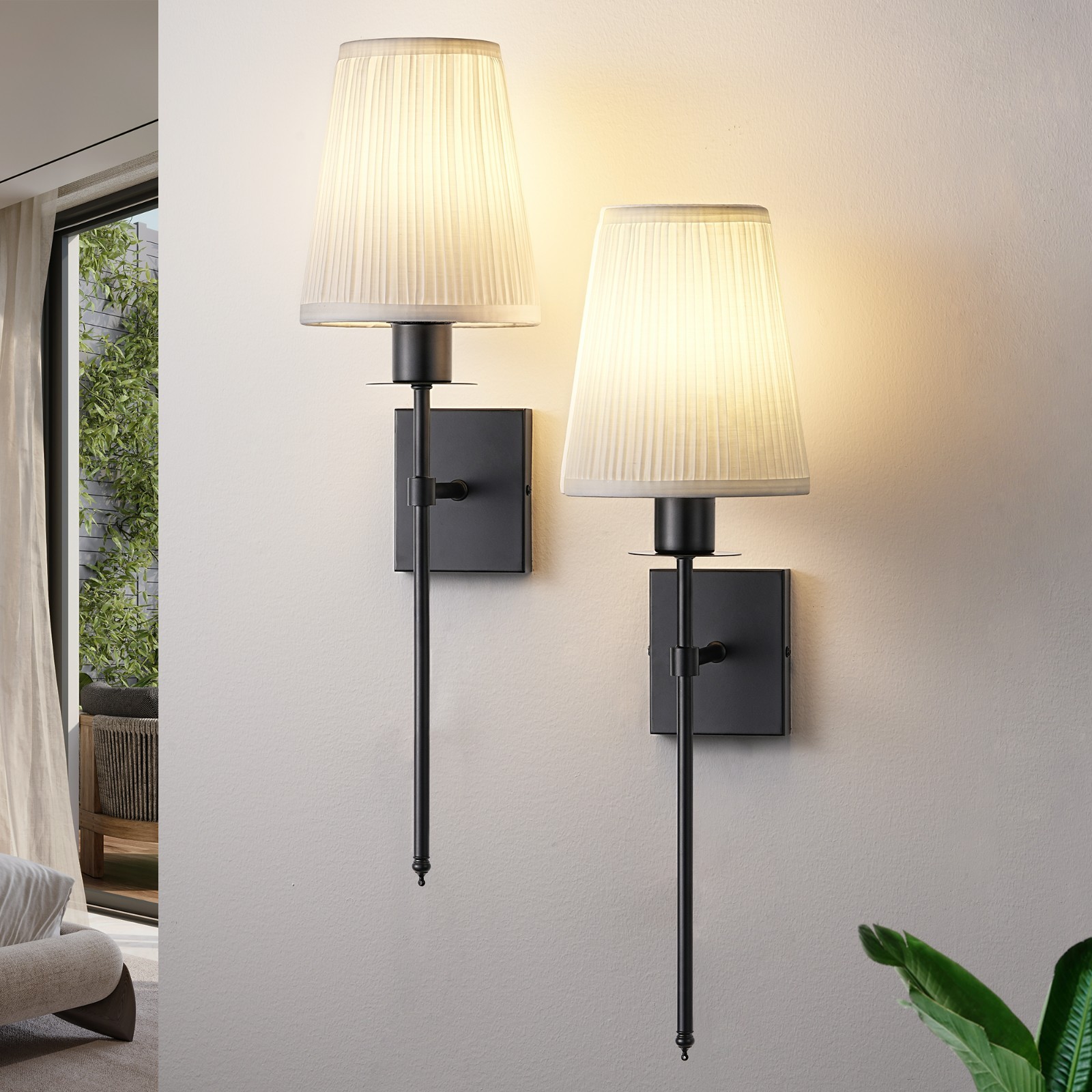 2-Light Dimmable Indoor Wall Sconces Iron Wallchiere W/ Remote Control Set of 2