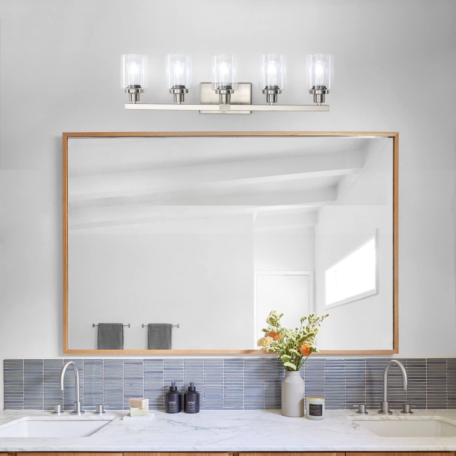 31″ 5 Lights Vanity Light Fixture Modern Nickel Bathroom Mirror Wall Lamp Sconce
