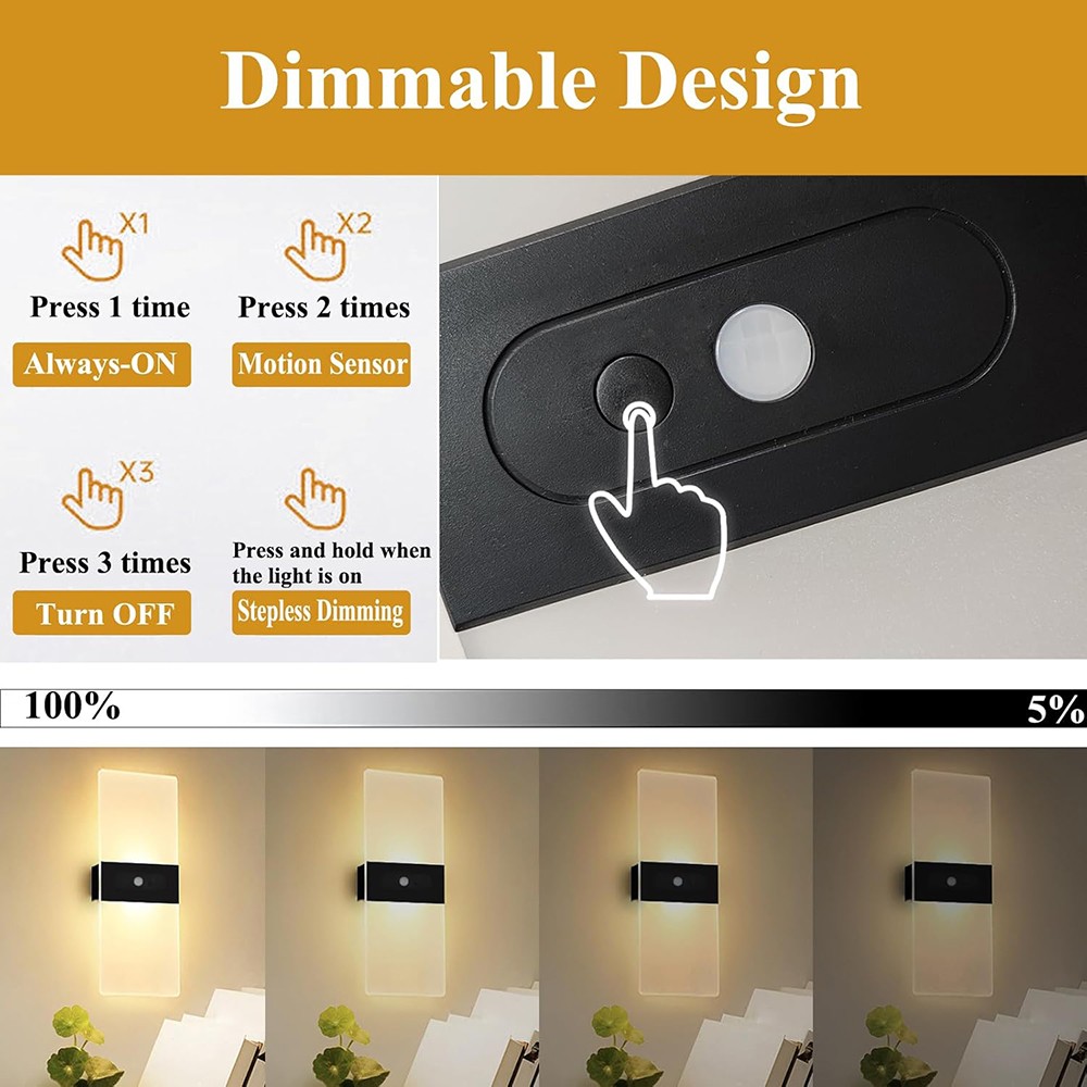 4PCS Motion Sensor Wall Sconces, Battery Operated Wall Sconce Rechargeable Light