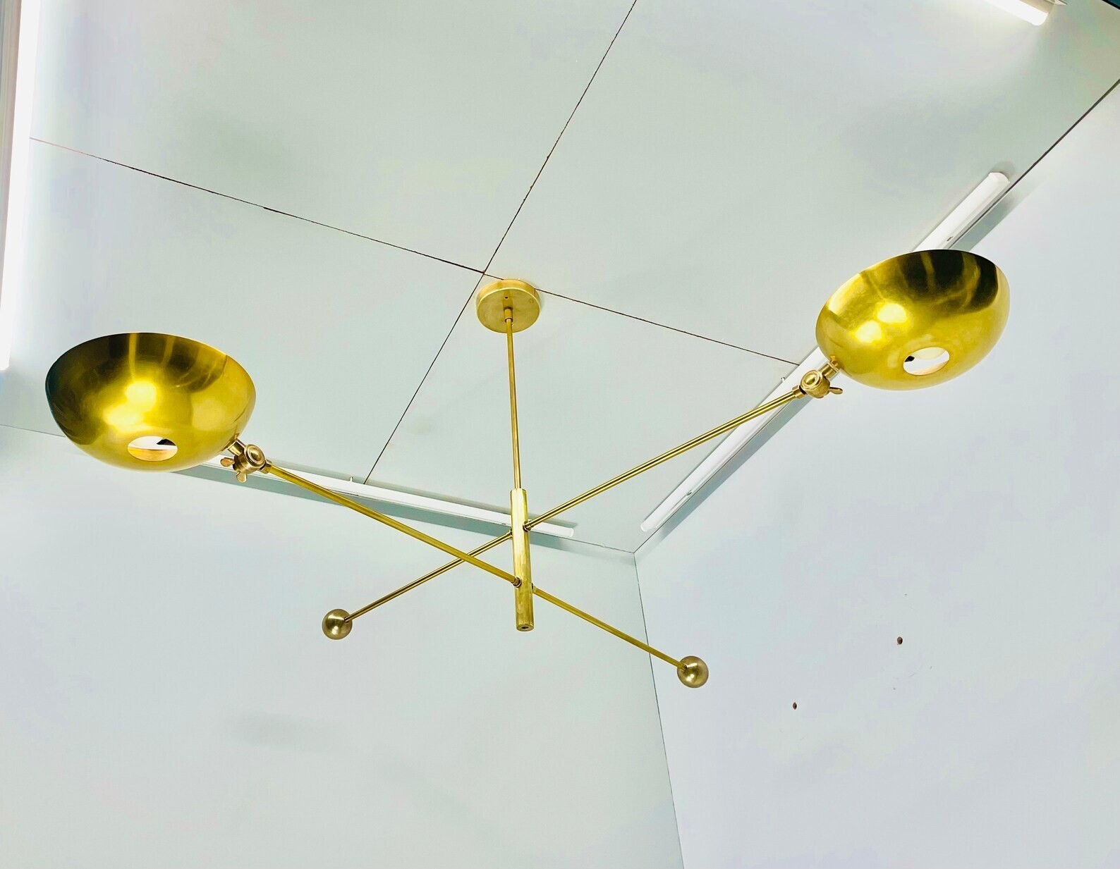 2 Light Pendant Mid Century Modern Antique Brass Sputnik Chandelier Fixtur Light