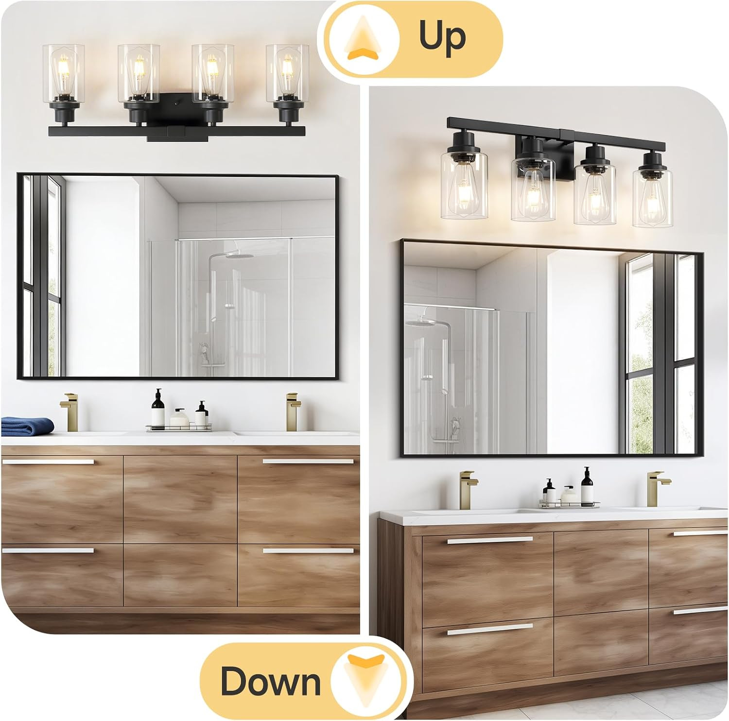 Matte Black 4-Light Vanity Light with Clear Glass Shade for Bathroom