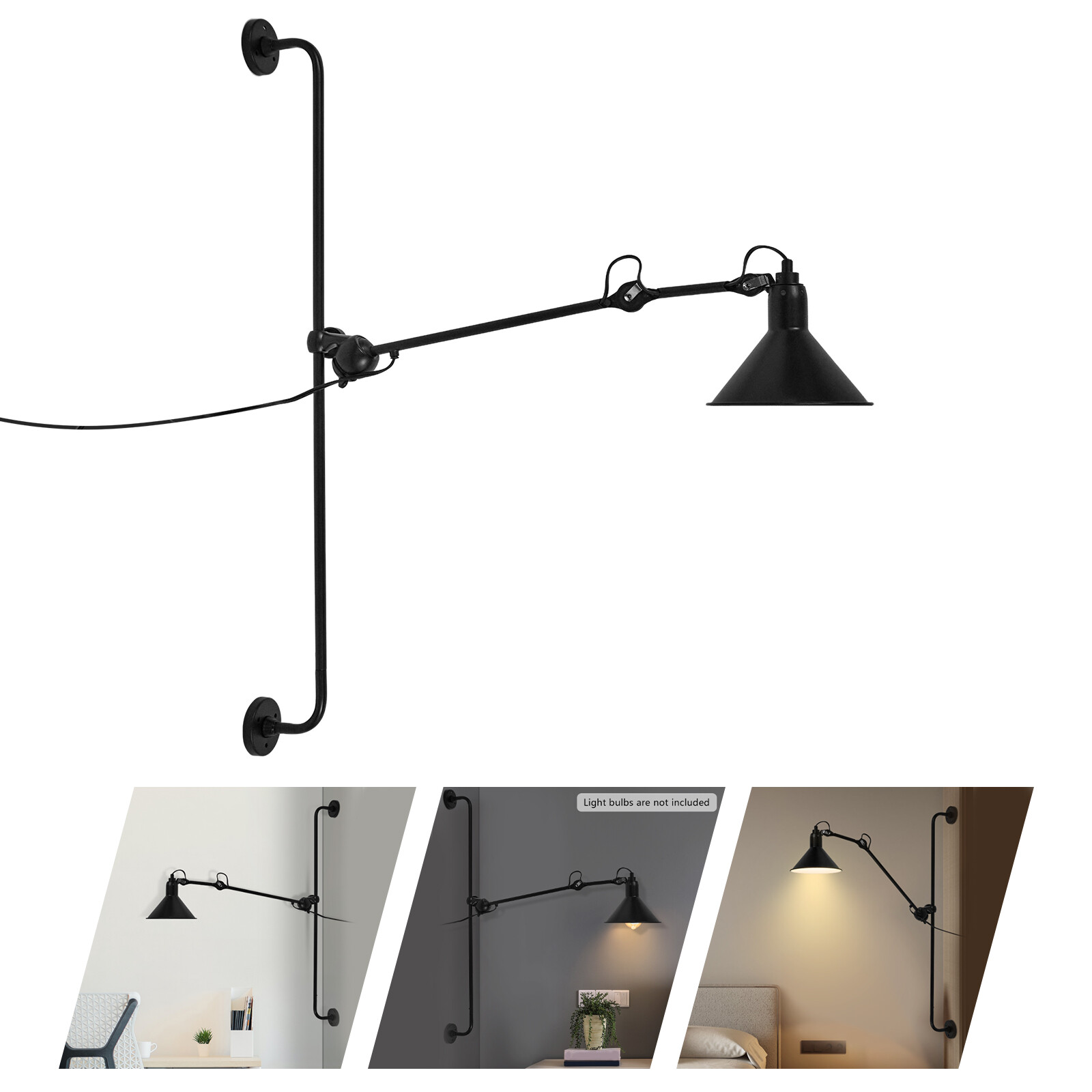 360° Adjustable Swing Long Arm Wall Sconce Lamp Bedroom Bedside Lighting Fixture