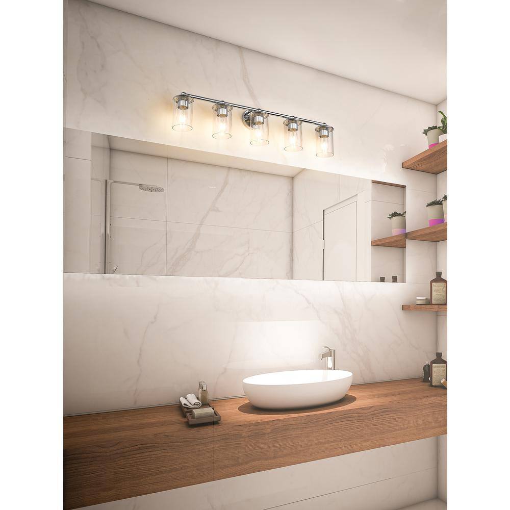 Unbranded Thayer 39 in. 5-Light Chrome Vanity Light w/ Clear Glass Shade