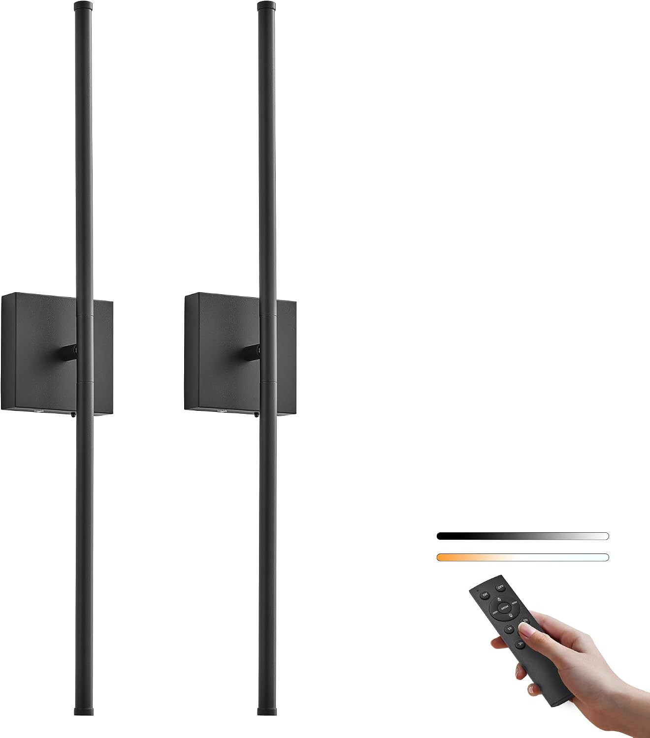 9000Mah Battery Operated Wall Sconces Set of 2, Black | 28.7In Peel and Stick Sc
