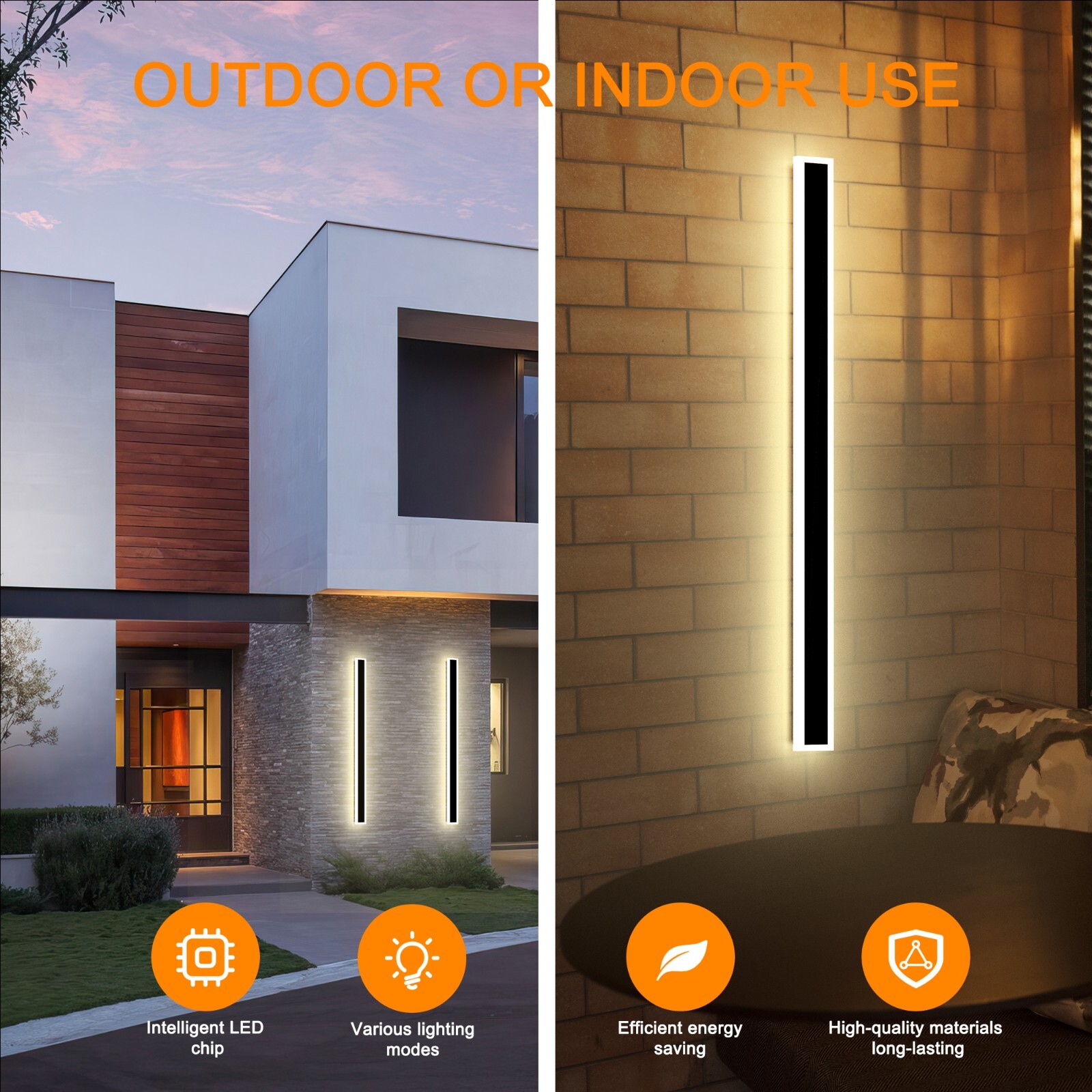 2 Pack Outdoor RGBCW Long Strip LED Wall Light Villa Wall Lamp Patio Sconce IP65