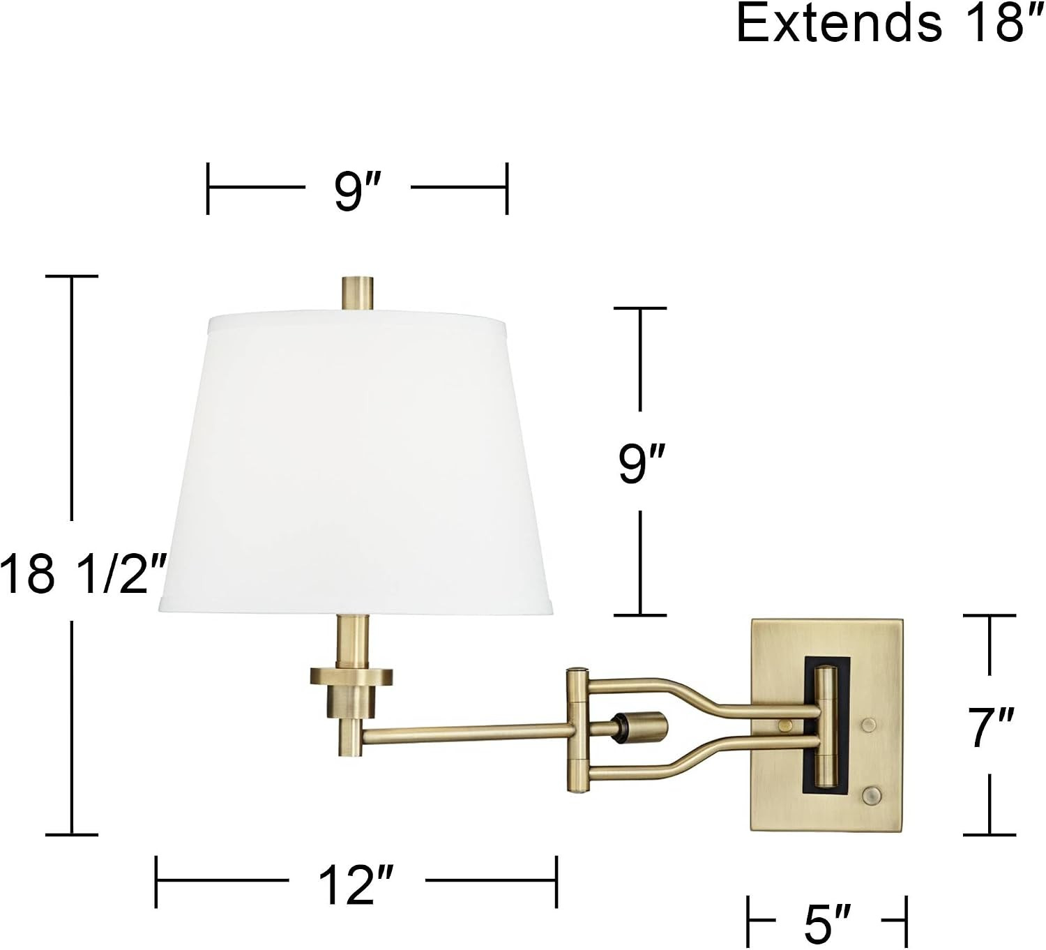 Satin Brass Plug-In Swing Arm Wall Lamps Set of 2 with White Linen Shade